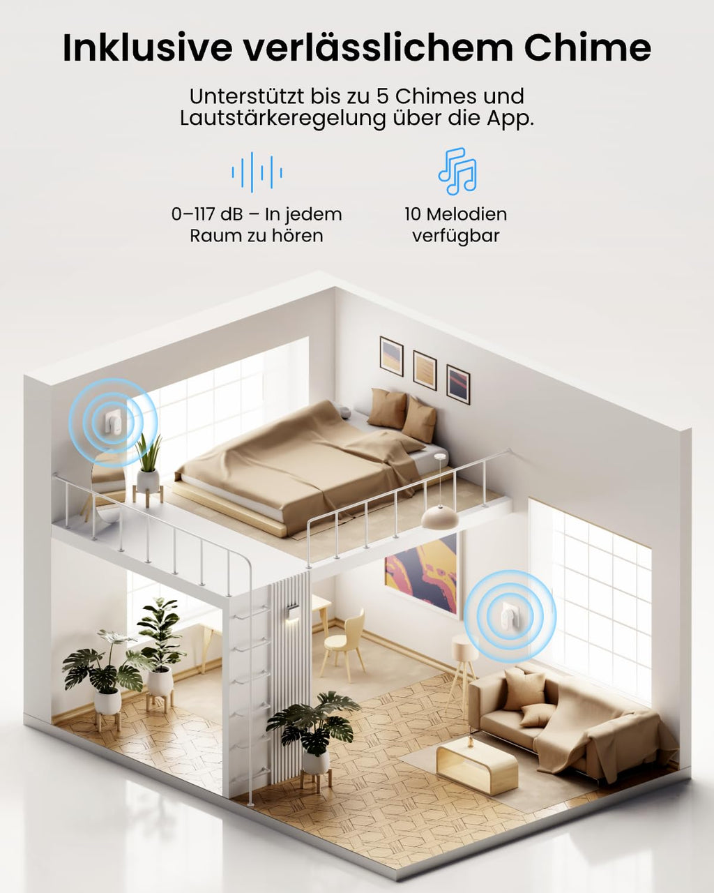 5MP Videotürklingel mit Chime 2,4 GHz und 5 GHz WLAN 180 Grad Ultraweitwinkel für den Hauseingang