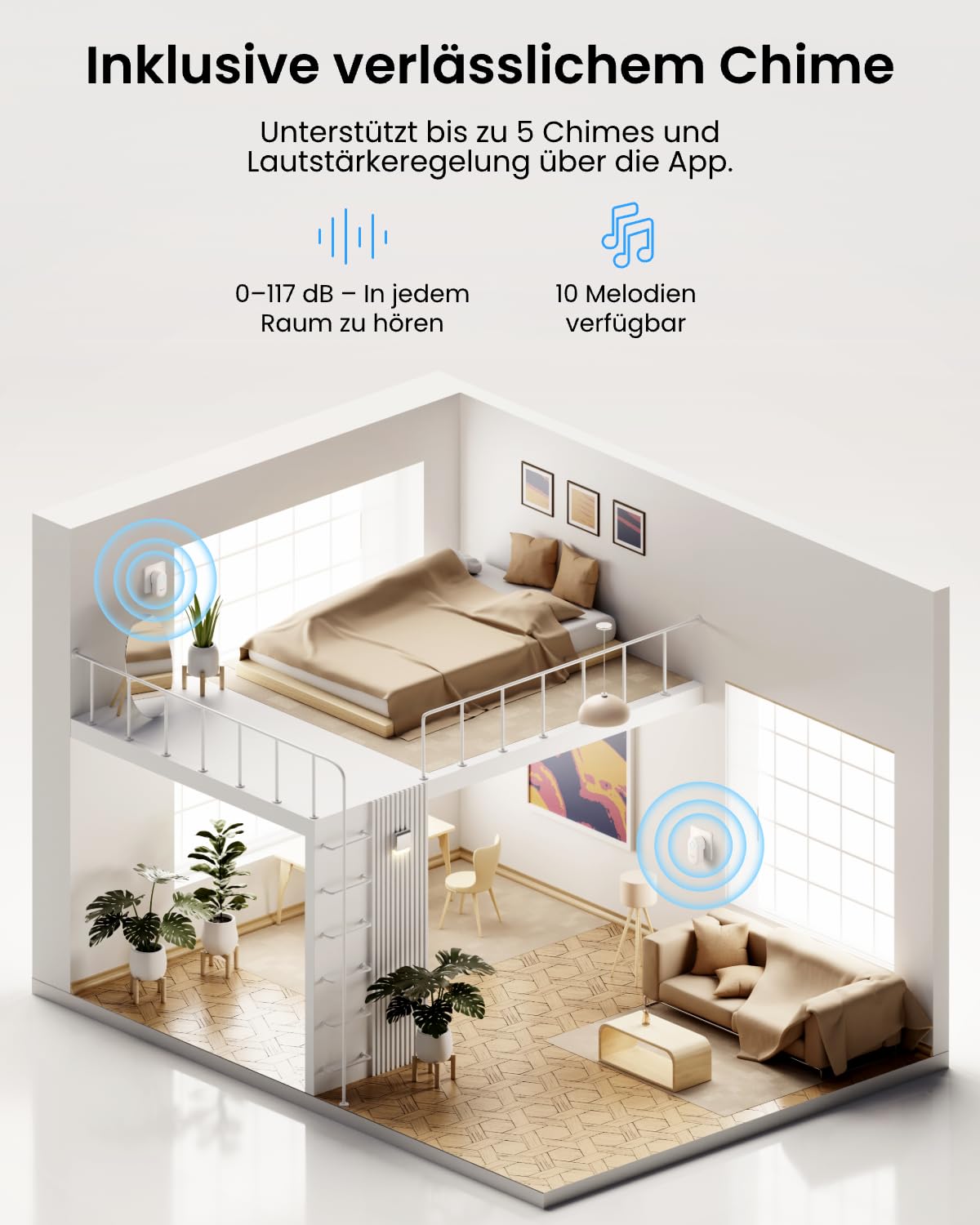 5MP Videotürklingel mit Chime 2,4 GHz und 5 GHz WLAN 180 Grad Ultraweitwinkel für den Hauseingang