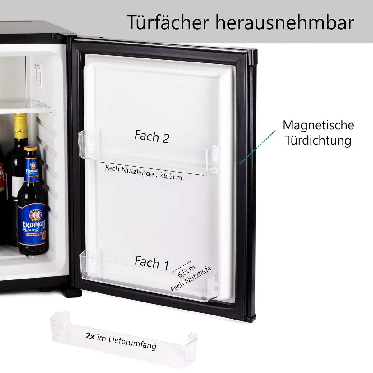 40 Liter Mini Kühlschrank lautlos geräuschlos Minibar mit Schloss 5°C bis 18°C Energieklasse D