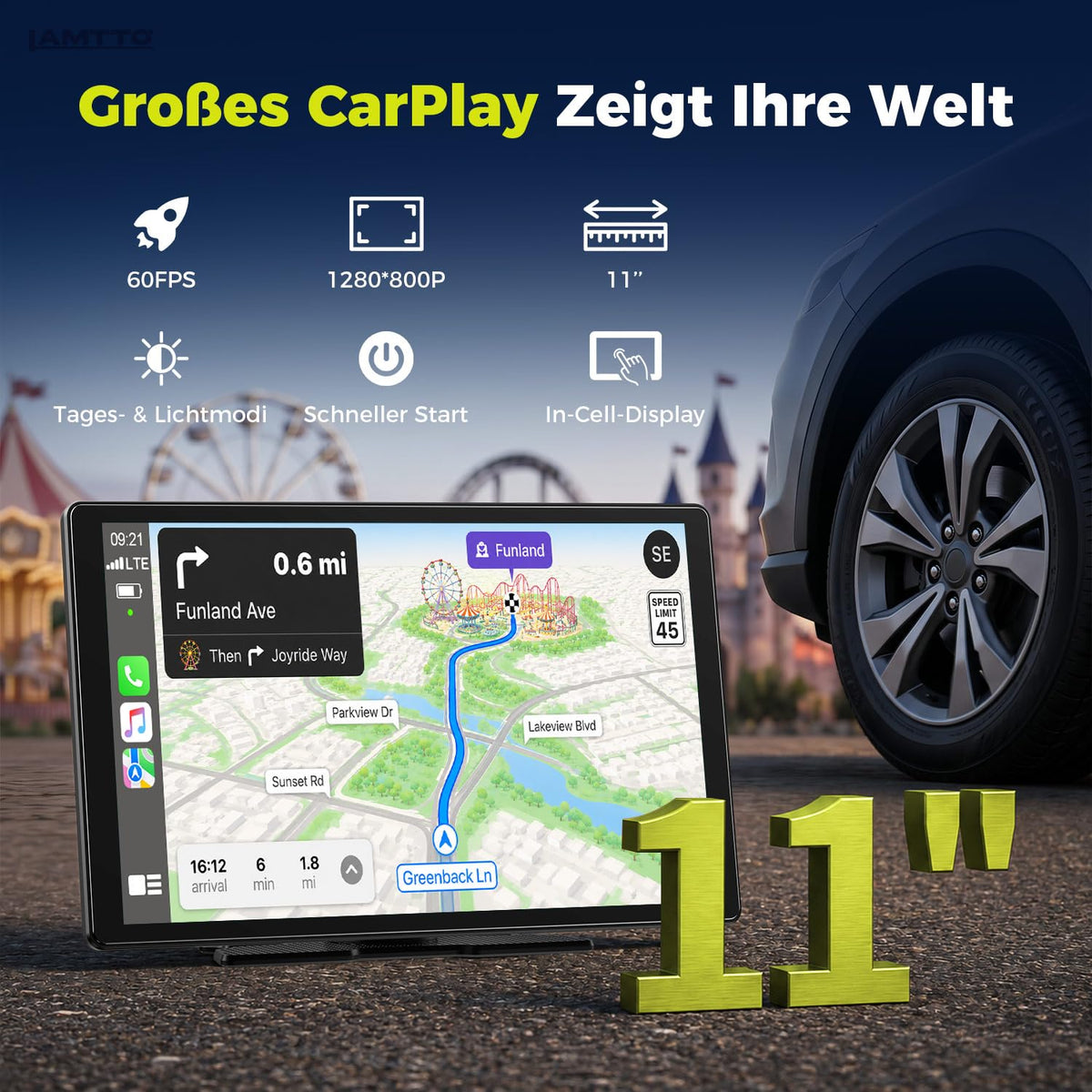 2026 Upgrade 11 Zoll Wireless CarPlay Display Android Auto Navigation Bluetooth AUX für alle Fahrzeuge