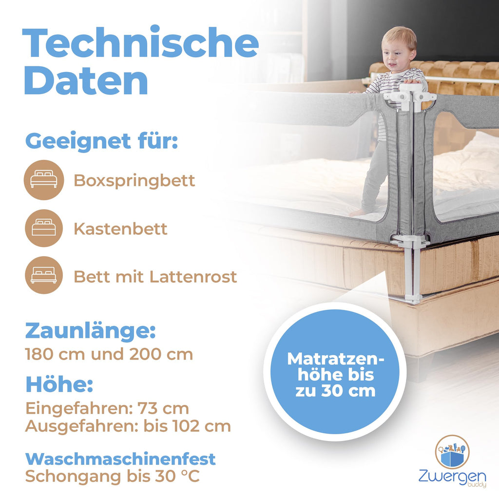 Rausfallschutz Boxspringbett Elternbett 180x200cm 8er Set Stabilitätsstange Zwischenraumschutz laborgeprüft