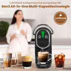 Mini 5in1 Kapselmaschine für Nespresso Dolce Gusto Lavazza ESE Pad Pulver 20bar 1450W LED 7 Stufen Heiß Kalt