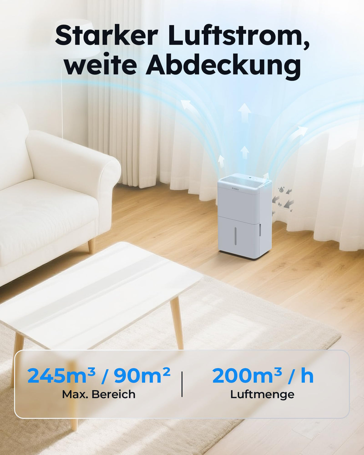 Luftentfeuchter 30L xWolei für Räume bis 245m³ 90m² 40dB mit Ablaufschlauch Filter Timer 10 Jahre Garantie