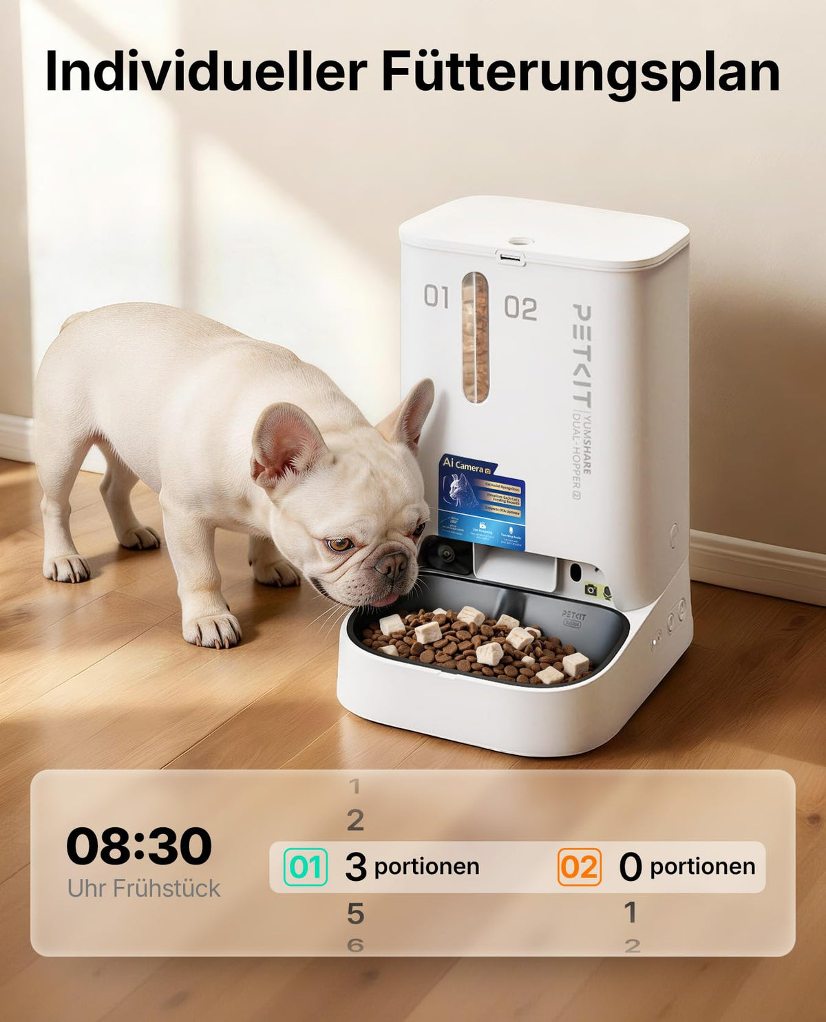 YumShare Dual Hopper 2 Futterautomat für Katze und Hund 2 Näpfe Kamera Gesichtserkennung 5L KI 2,4 und 5G WLAN