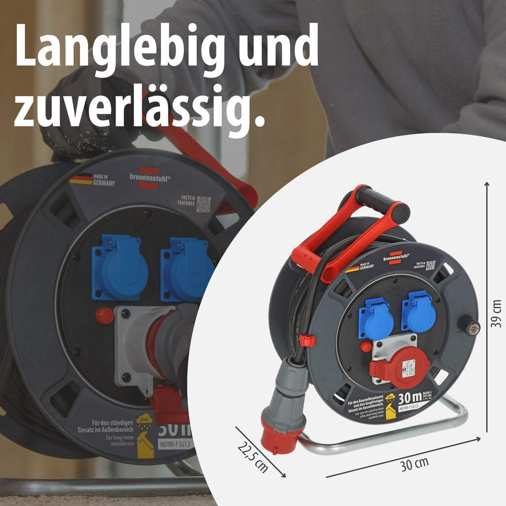 Garant CEE 1 V2 IP44 Kabeltrommel 30m für Außenbereich Baustelle Garten Camping Kabelrolle