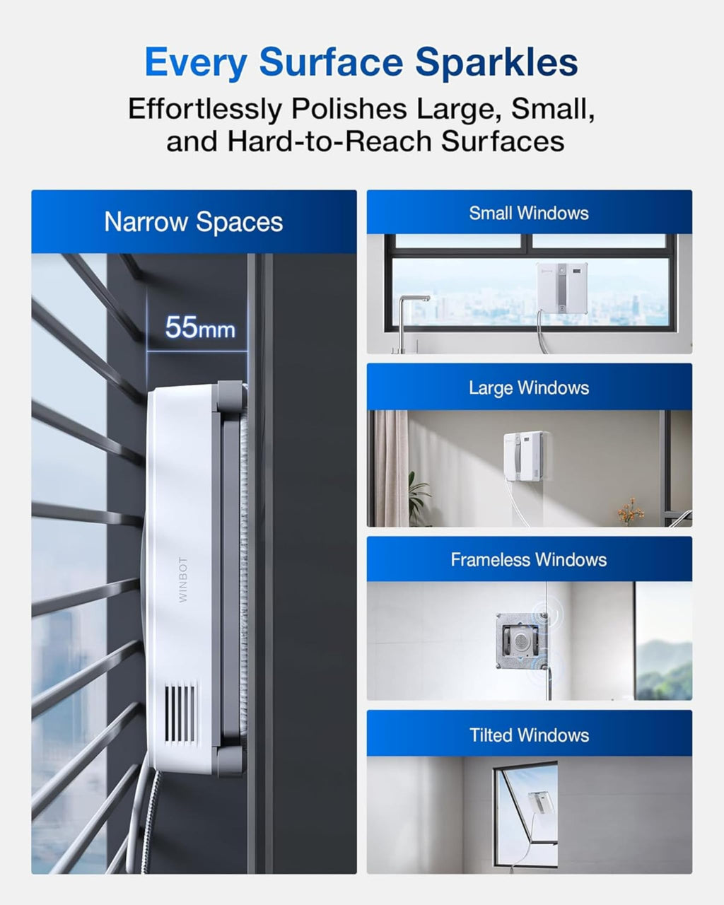 WINBOT Mini Fensterputzroboter grau für kleine Fenster automatische Reinigung für Glas und Rahmen