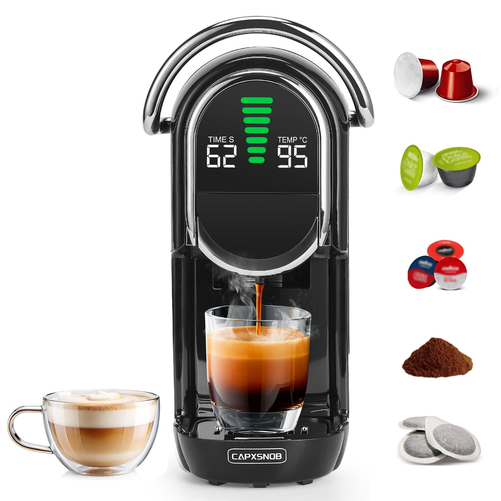 Mini 5in1 Kapselmaschine für Nespresso Dolce Gusto Lavazza ESE Pad Pulver 20bar 1450W LED 7 Stufen Heiß Kalt