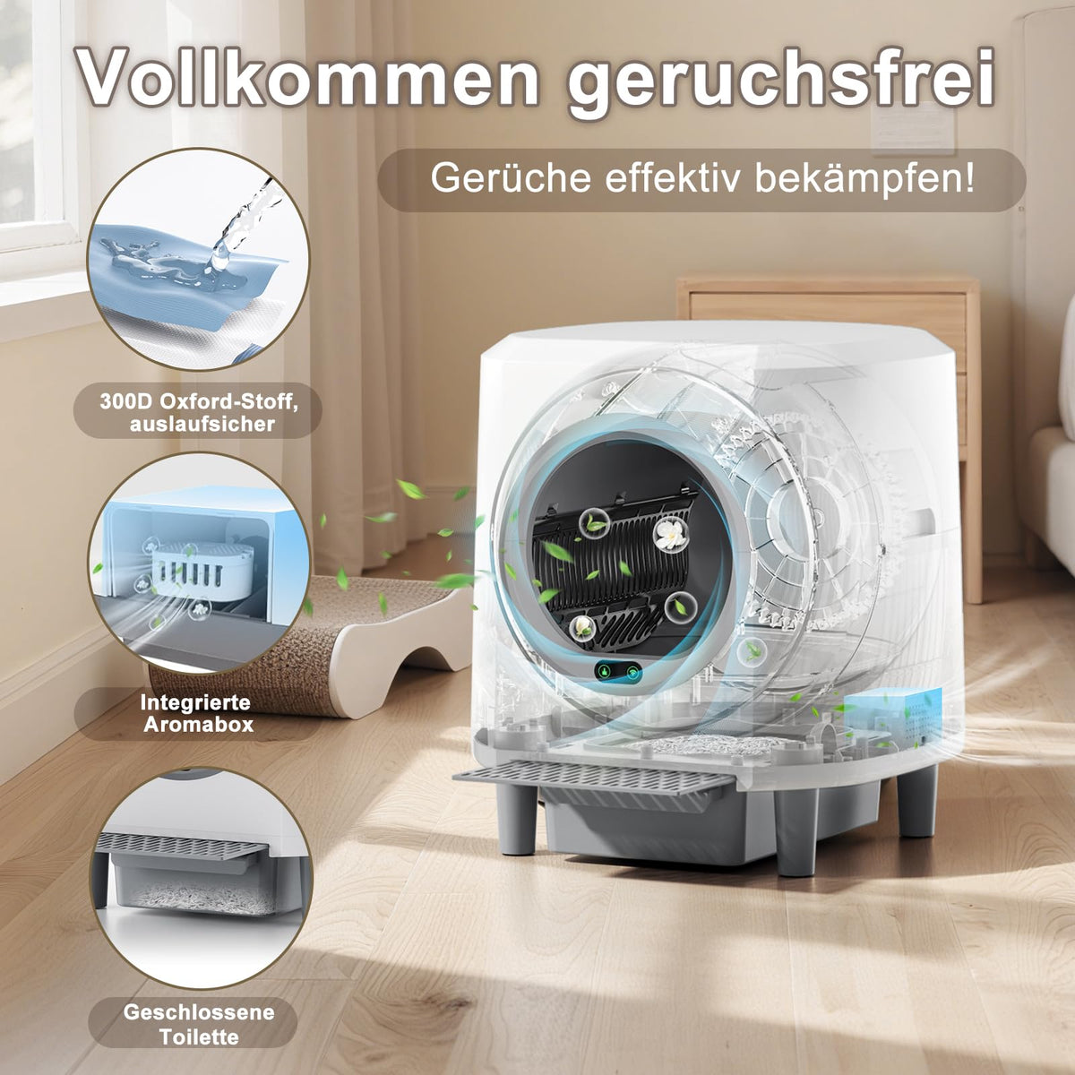 Selbstreinigende Katzentoilette 90L Großraum Katzenklo Elektrisch für Katzen mit automatischer Reinigung