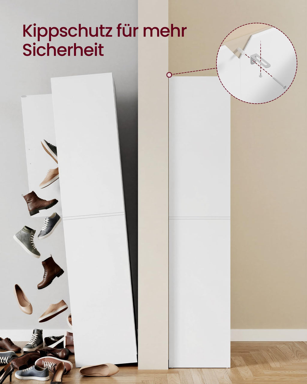 Platzsparender Schuhschrank schmal mit 4 Türen und 9 Ebenen Schuhregal für Flur 60 x 36 x 175,1 cm