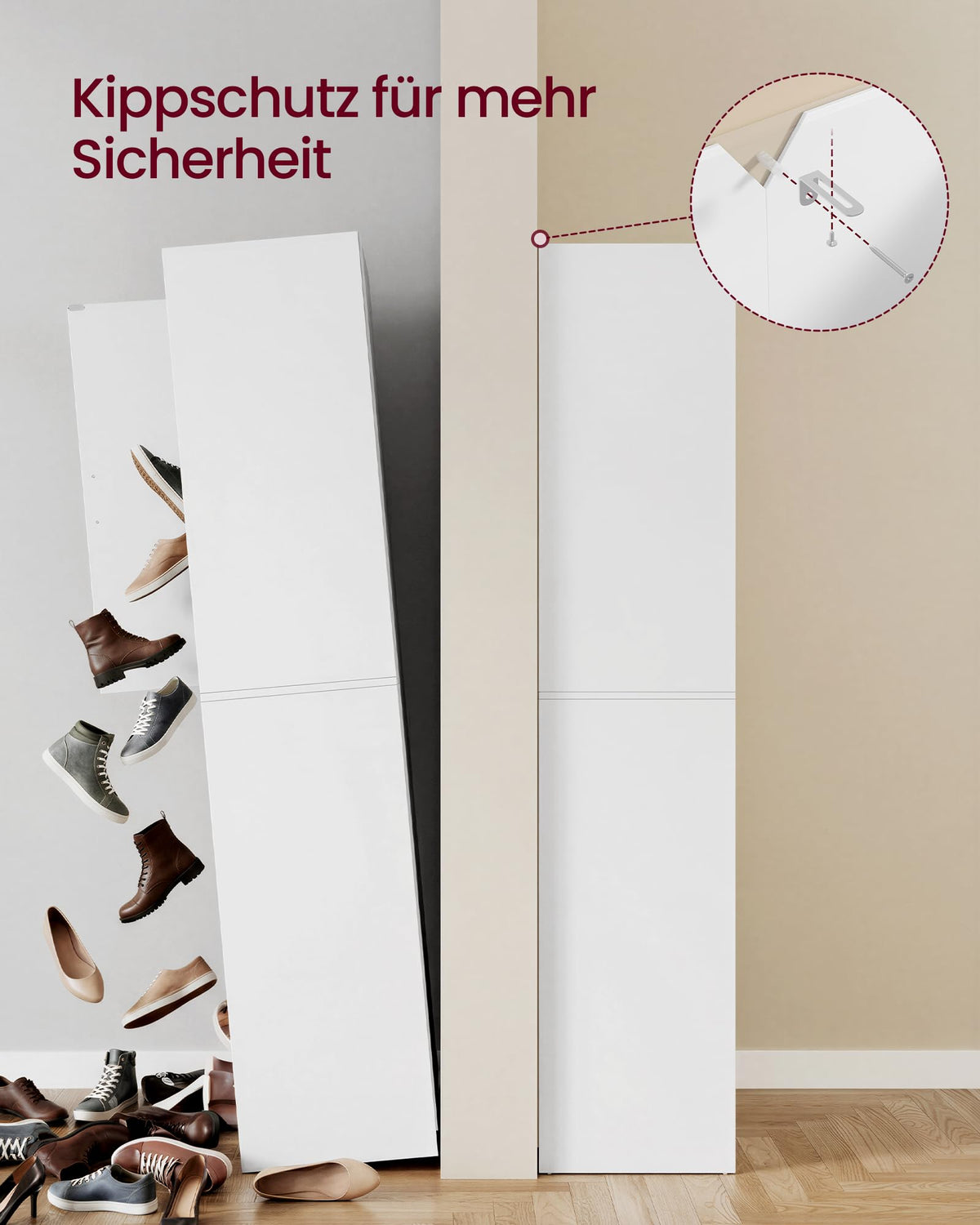 Platzsparender Schuhschrank schmal mit 4 Türen und 9 Ebenen Schuhregal für Flur 60 x 36 x 175,1 cm