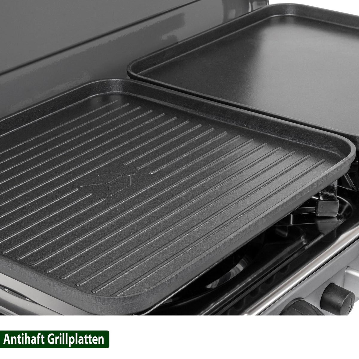 Campingkocher zweiflammig Gaskocher POWERKOOK 50 mbar mit 2 Grillplatten für Camping Outdoor