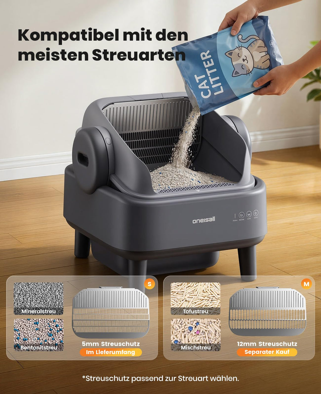 Selbstreinigendes offenes Katzenklo mit EaseClean Auto und manuellen Modi inkl Katzenklomatte 40 Beutel Basis