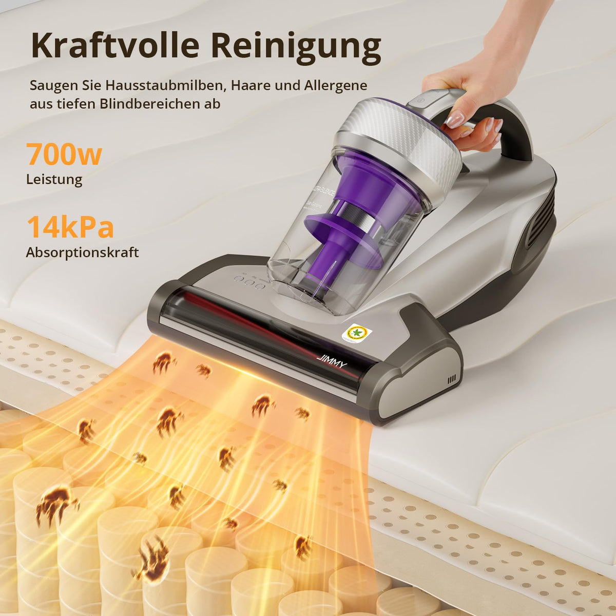 JV35 Milbensauger für Matratzen 700W UV C Licht Heißer Wind Doppelter Zyklon Matratzenreiniger für Betten Sofa