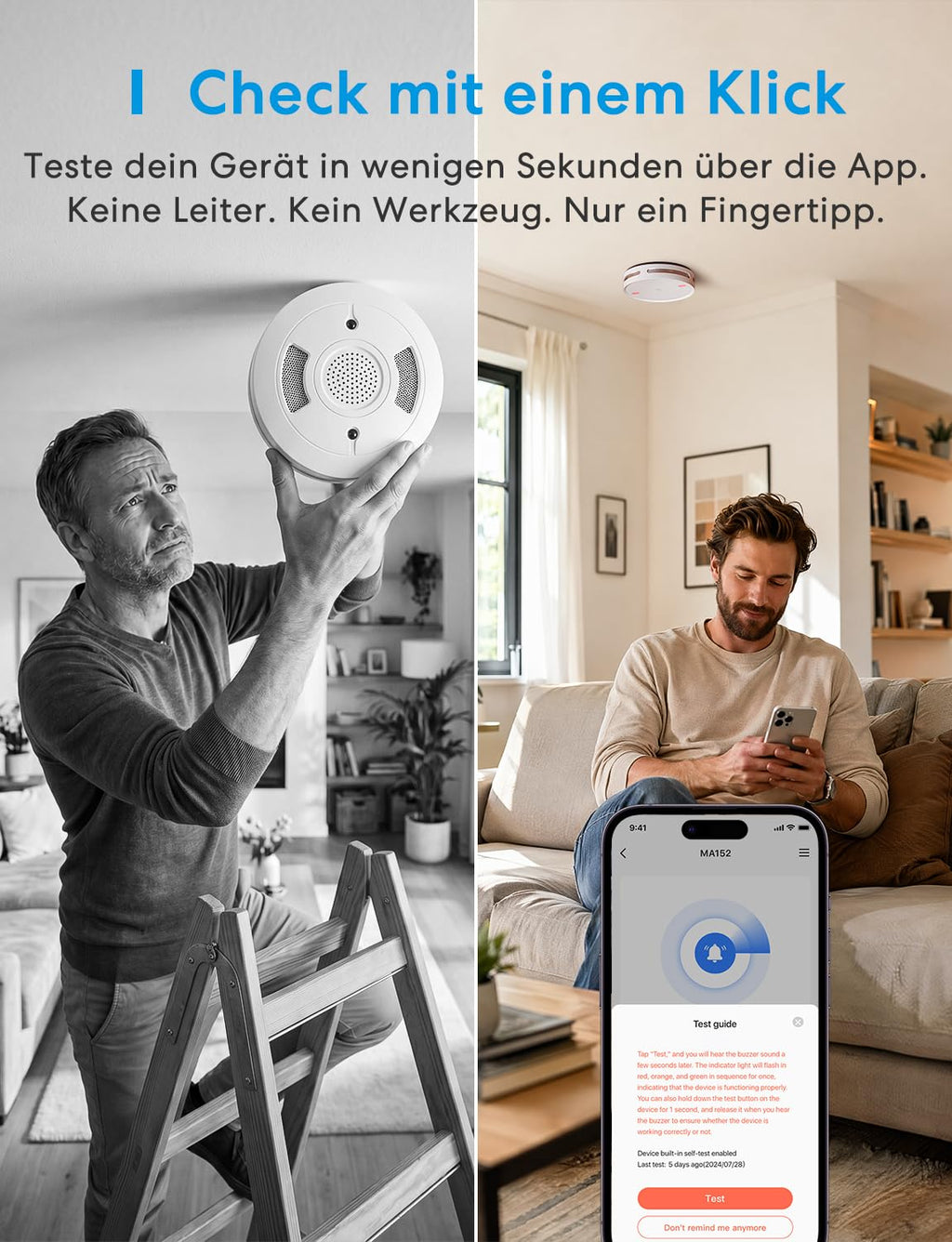 Vernetzter Matter Rauchmelder WLAN Feuermelder mit MSH450 Hub für Smart Home Alarm App Steuerung