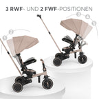 Dreirad mit Schubstange 8 in 1 ALUMA faltbares Kinderfahrzeug drehbarer Sitz 5 Punkt Gurt Alu beige