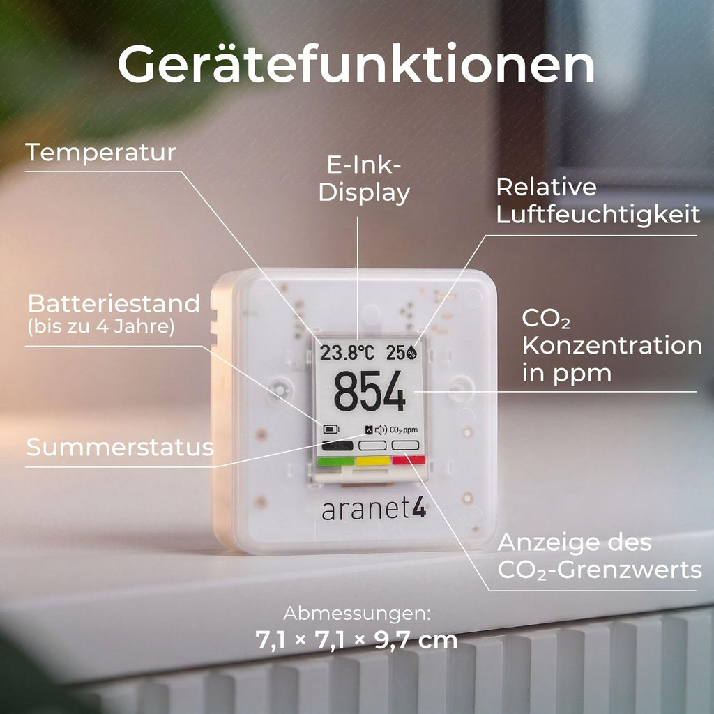 Aranet4 Home kabelloser Raumluftqualitätssensor für Zuhause Büro Schule CO2 Temperatur Feuchtigkeit tragbar
