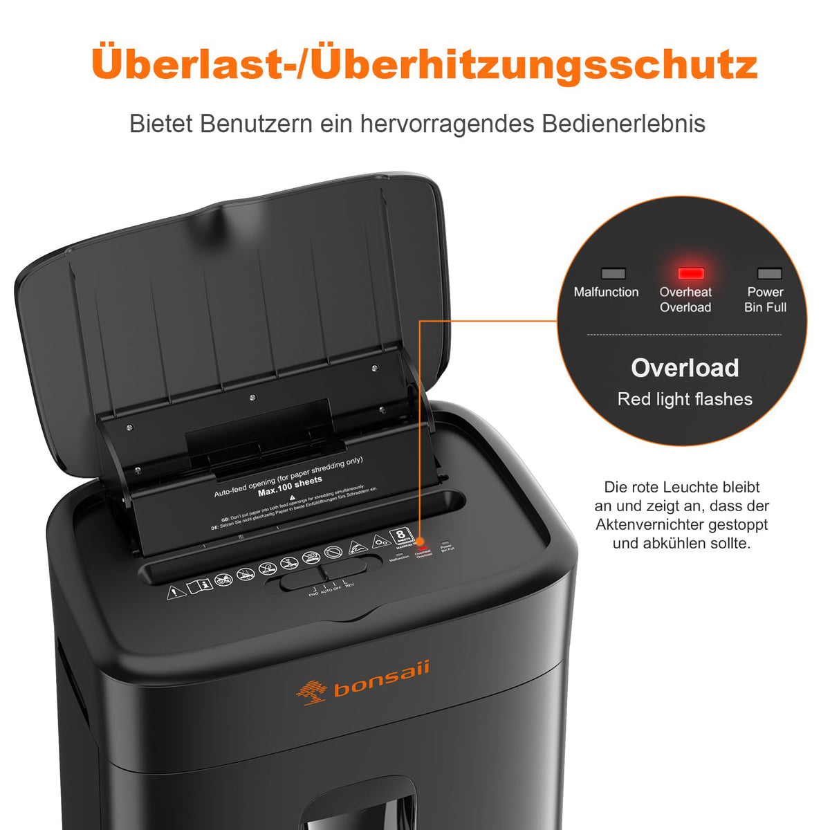 Aktenvernichter mit 100 Blatt Auto Feed P4 Mikroschnitt für Büro und Home Office leise und leistungsstark