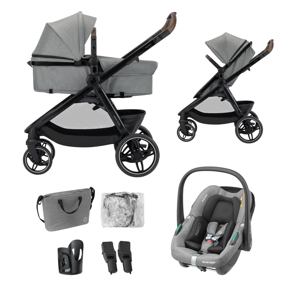 Zelia Select Trio Kinderwagen 3in1 mit Kindersitz 0 bis 4 Jahre 22 kg faltbar wendbar CabrioFix S iSize Grau