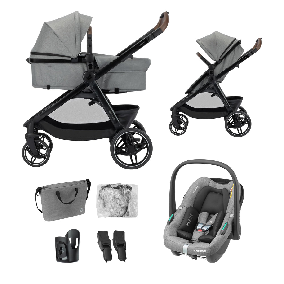 Zelia Select Trio Kinderwagen 3in1 mit Kindersitz 0 bis 4 Jahre 22 kg faltbar wendbar CabrioFix S iSize Grau