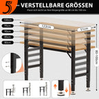 Schwerlast Werkbank verstellbar 122 cm Werktisch aus Gummibaumholz robuste Arbeitsbank für Werkstatt