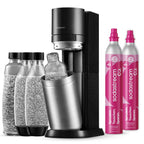 Duo Wassersprudler 2x60L CO2 Zylinder 2x1L Glasflasche 2x BPA freie 1L Flasche spülmaschinenfest öko titan