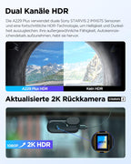 A229 Plus 2CH Dualkanal Dashcam Dual 2K HDR 5GHz WLAN GPS Sprachsteuerung Autokamera für Fahrzeuge