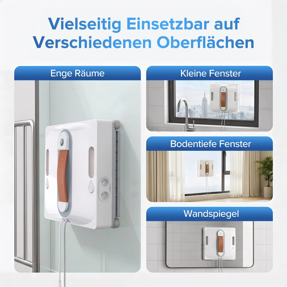 Elektrischer Fensterputzroboter mit KI Navigation und 8kPa Saugkraft für die Reinigung von Glas und Fenstern