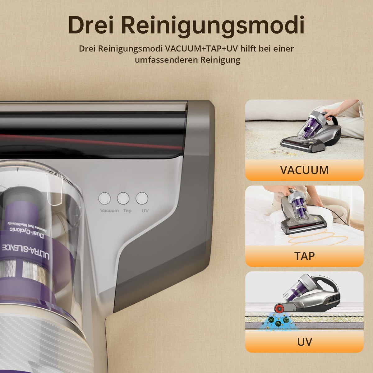 JV35 Milbensauger für Matratzen 700W UV C Licht Heißer Wind Doppelter Zyklon Matratzenreiniger für Betten Sofa