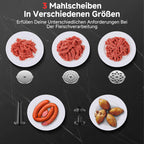 Elektrofleischwolf 3000W Max LED Anzeige 9 Stufen Edelstahl Schneideaufsatz Wurstfüller Kibbe Maker Behälter