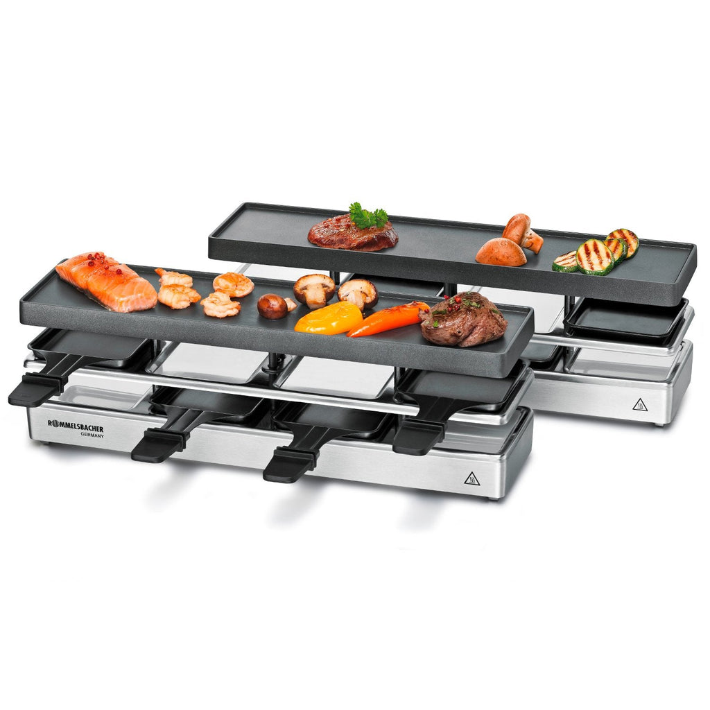 RC 1600 Raclette Grill für 8 Personen erweiterbar Parkdeck Alu Druckguss Grillplatte Antihaft 1460 W silber