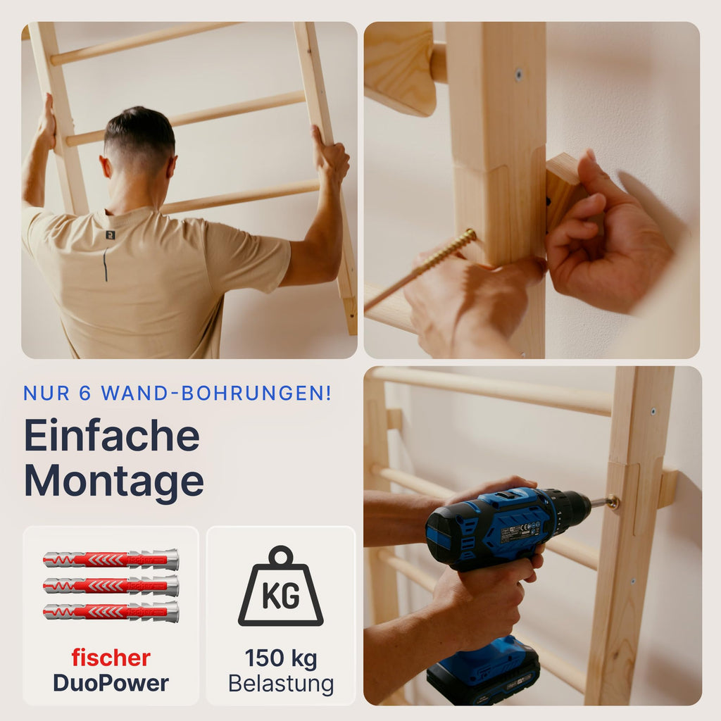 Sprossenwand für Erwachsene und Kinder mit Klimmzugstange und Dip Extension Kletterwand fürs Kinderzimmer