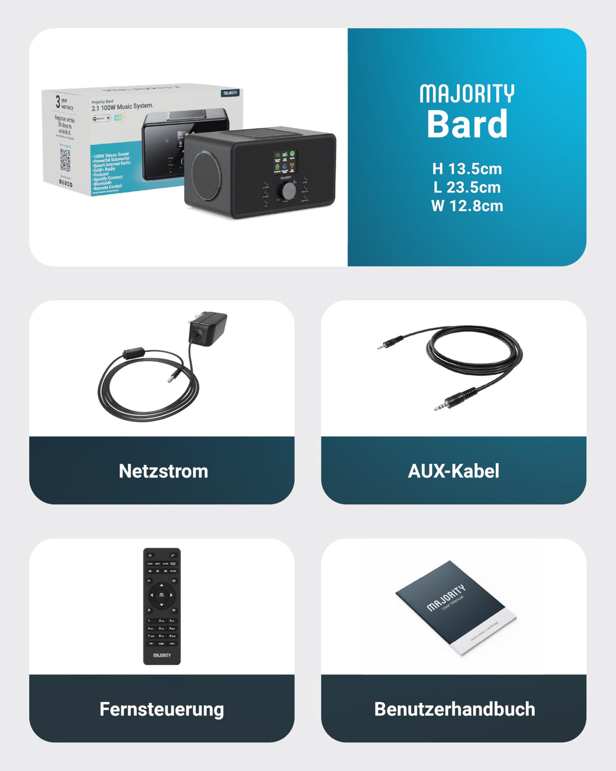 Bard Internetradio mit WLAN DAB+ UKW 2.1 100W Spotify Connect Digitalradio Stereo Musikstreaming