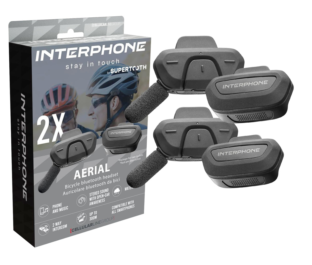 Aerial Dual Fahrradhelm Gegensprechanlage für 2 Fahrer bis 300 m Bluetooth GPS Musik Anrufe wasserdicht