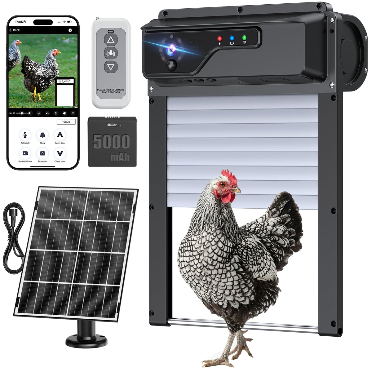 1080P Kamera Automatische Hühnerklappe mit Solar und WiFi App Steuerung für Hühnerstall und Stalltür