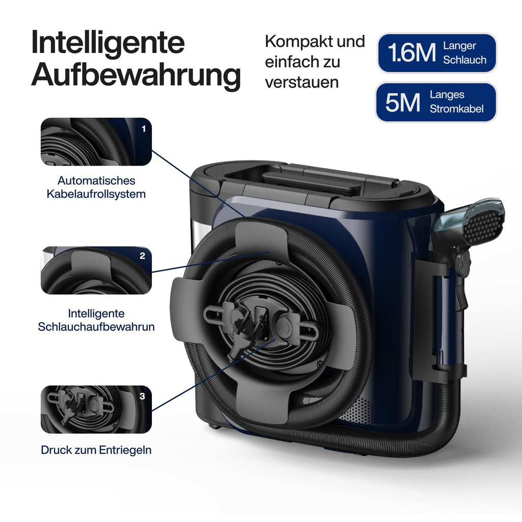 PowerClean Pro Dampfsauger mit Dampfreiniger für Polstermöbel Sofa Teppiche Auto Doppeltank
