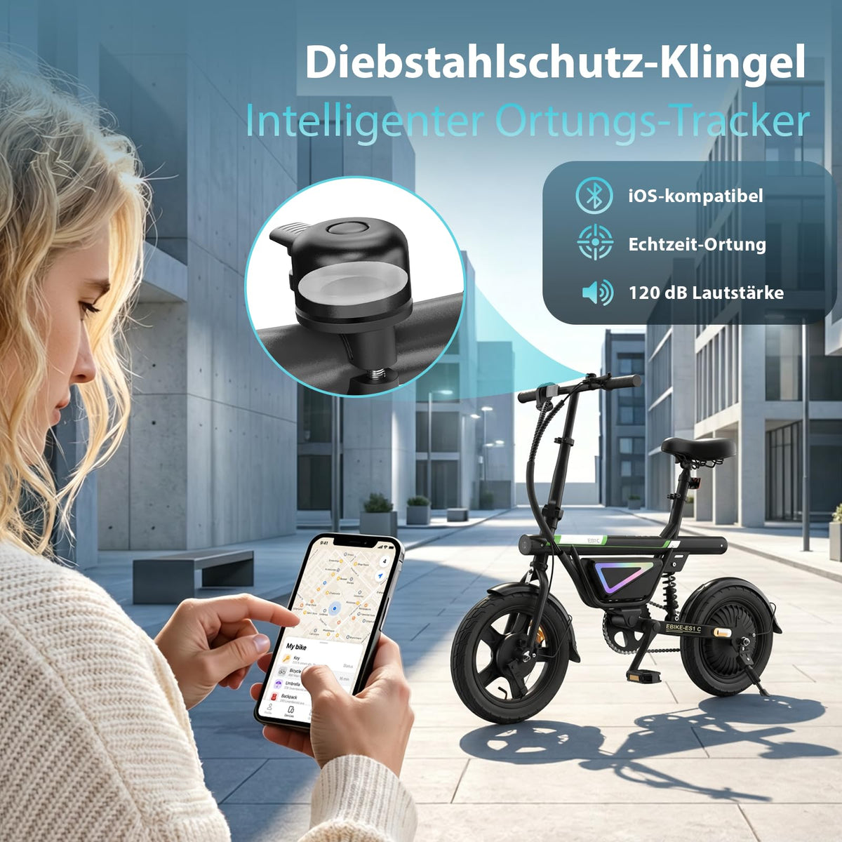 EBike Klapprad 14 Zoll Pedelec Citybike 36V 12Ah Akku 250W Motor 50 km Faltrad LED App Herren Damen Pendler