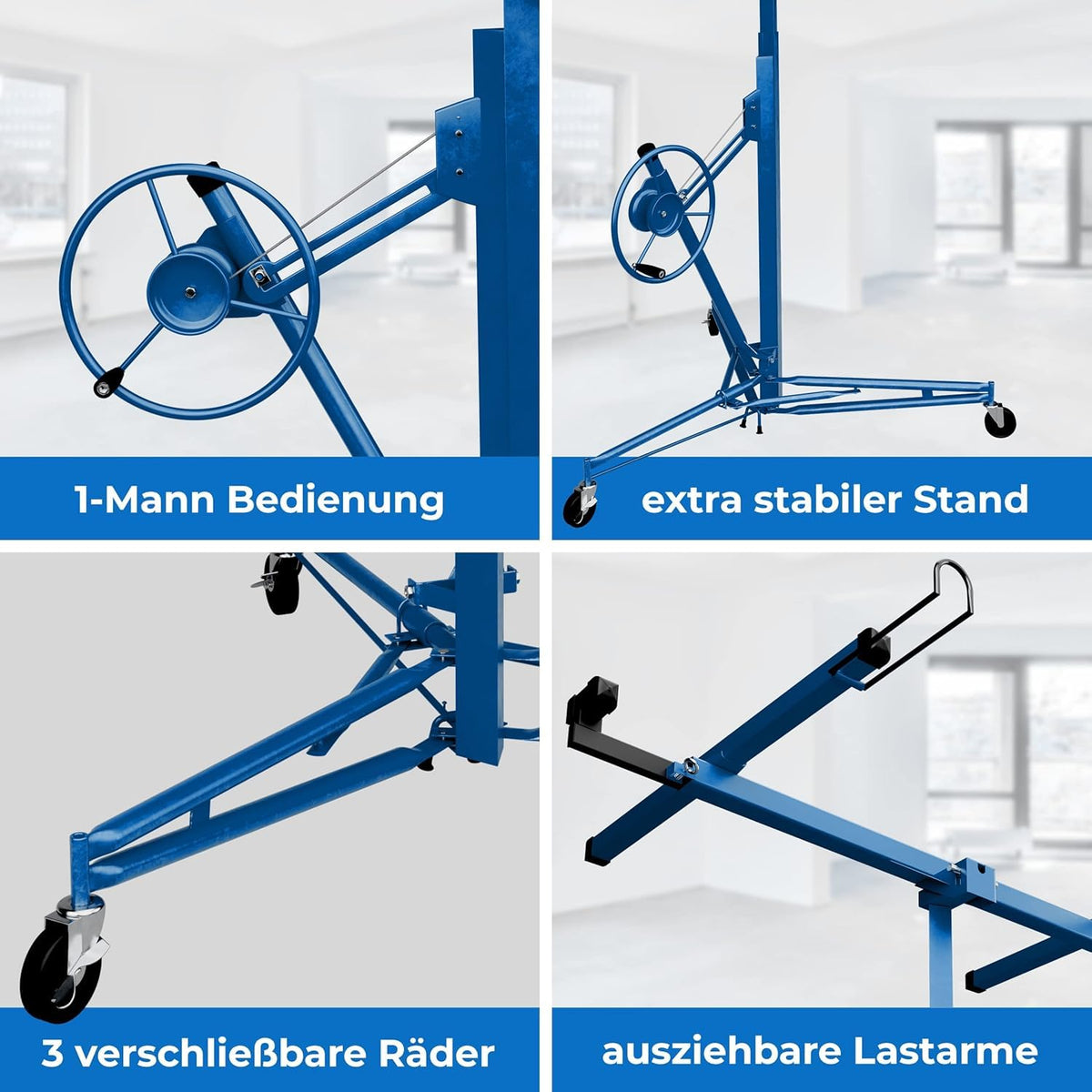 Plattenheber Trockenbau Plattenlift bis 325 cm und 68 kg für Rigipsplatten an Decken und Wänden 1 Mann Blau