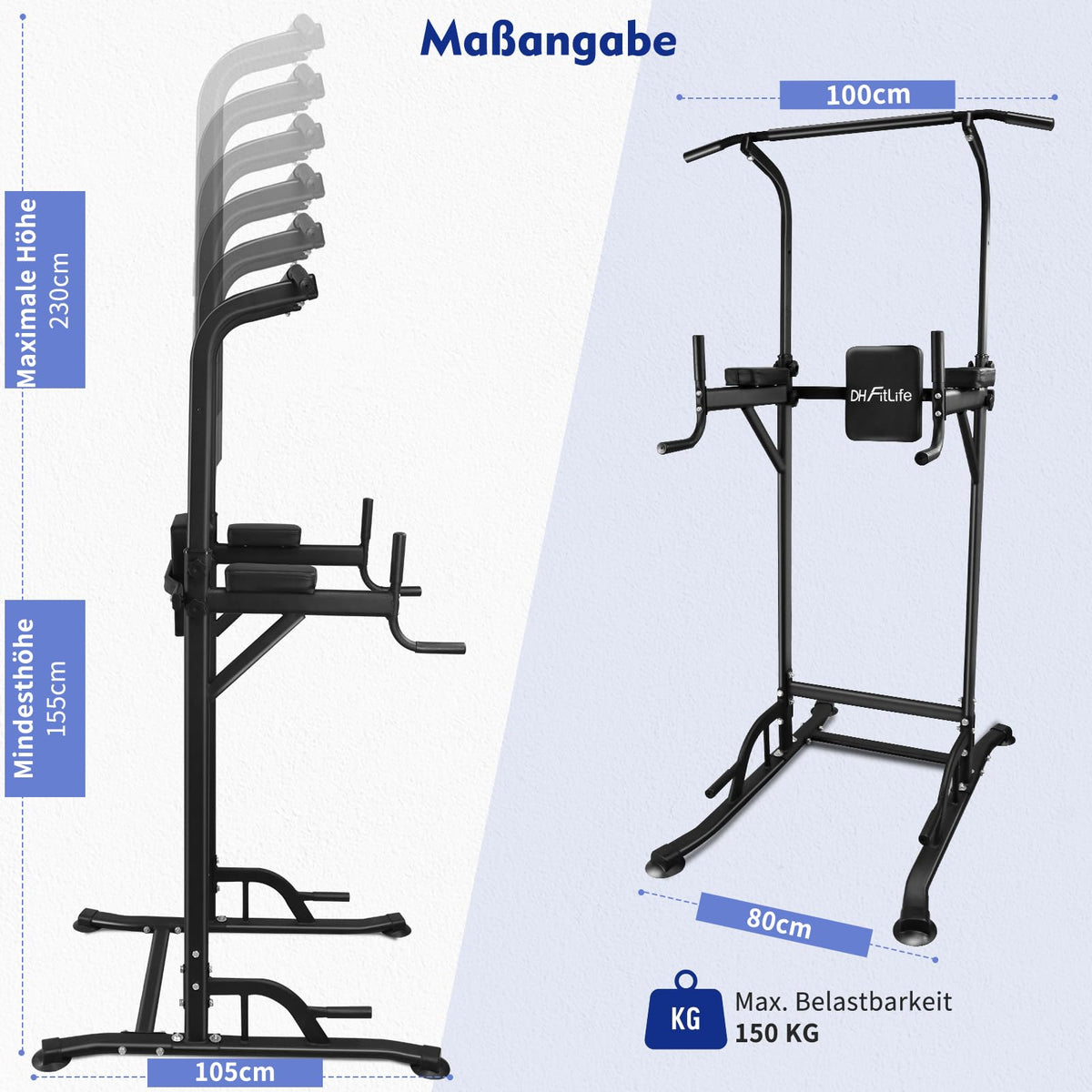 Power Tower Dip Station Klimmzugstange freistehend bis 230 cm stabiler Kraftturm für Ganzkörpertraining
