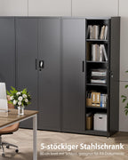 Stahlschrank 5 Ebenen mit Schloss Doppeltüren verstellbare Einlegeböden Werkzeugschrank 80x40x181,5 cm Schwarz
