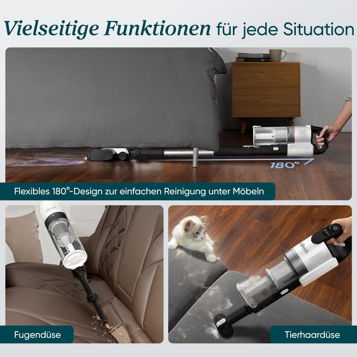 Akku Staubsauger LVAC 200 kabellos mit starker Saugkraft für Haushalt bis 75 m² Anti Tangle Schwarz