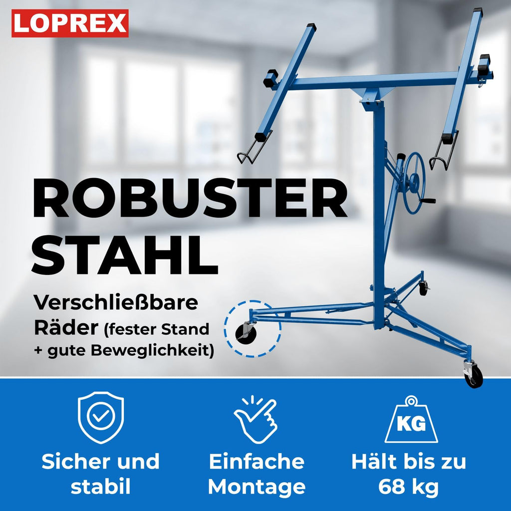 Plattenheber Trockenbau Plattenlift bis 325 cm und 68 kg für Rigipsplatten an Decken und Wänden 1 Mann Blau