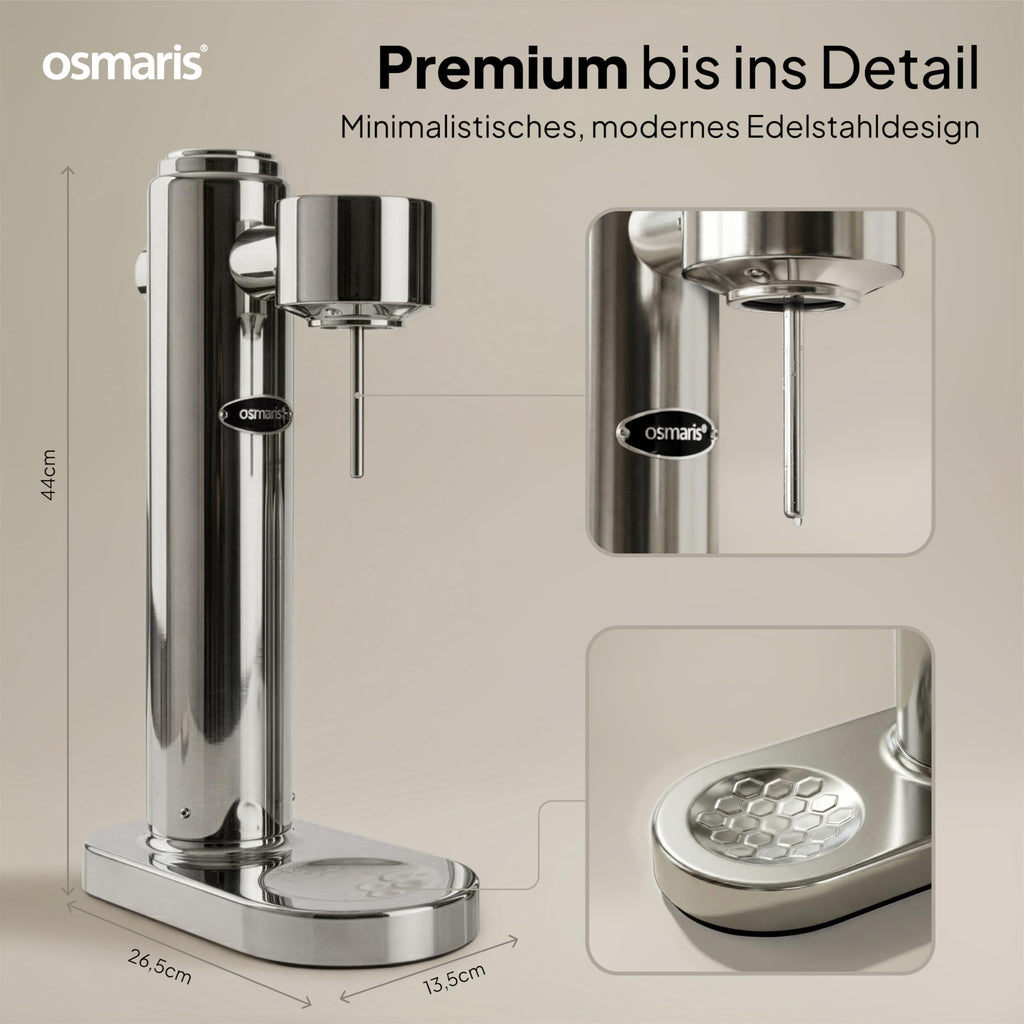 Wassersprudler Edelstahl inkl 2x 1,1 L Edelstahlflaschen geschmacksneutral 100% dicht Druckablassventil Küche