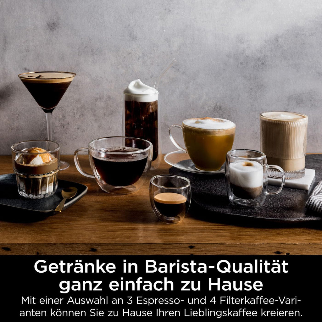 Luxe Premier 3 in 1 Kaffeemaschine mit Mahlwerk und Aufschäumer Silber für Espresso Latte Cappuccino