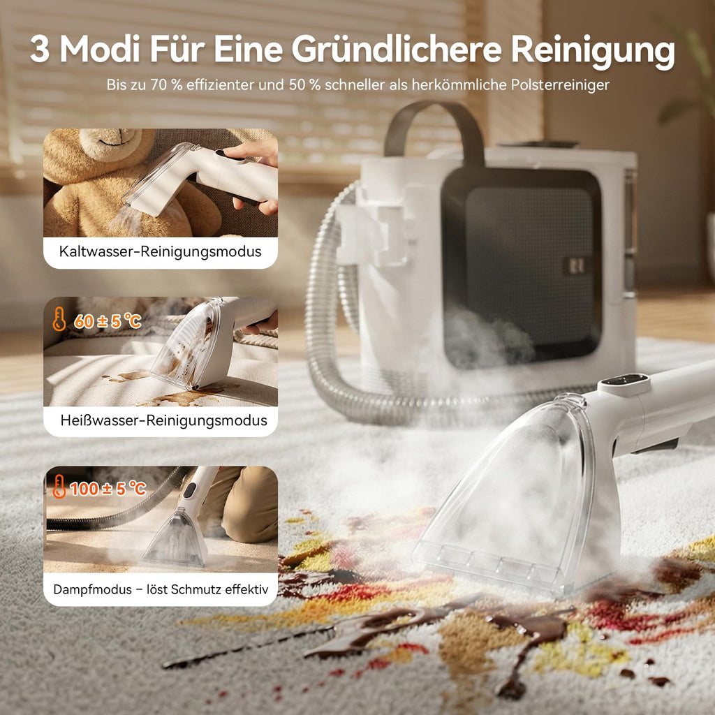 C2 Polsterreiniger 26KPA 1800W Heißdampf Waschsauger 4 in 1 Dampfreiniger Sofa Teppich Fenster Auto 7 Zubehör