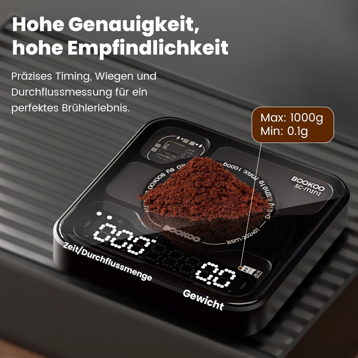 Kaffeewaage mit Timer 0,1g hochpräzise wiederaufladbar Espresso Waage 3 Modi Bluetooth App USB Pour Over