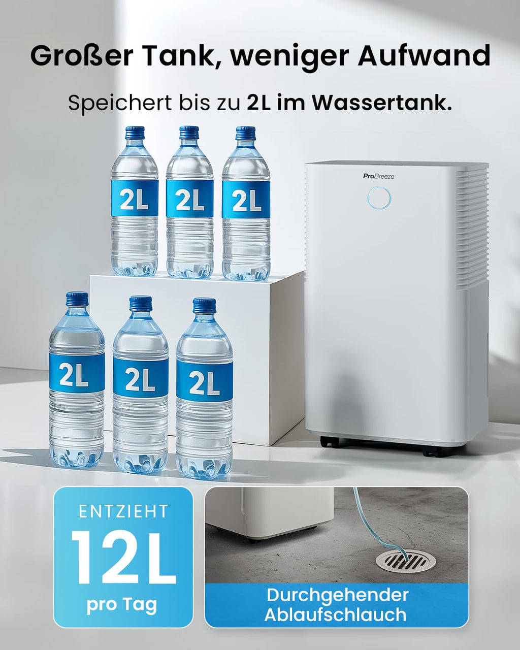 OmniDry Luftentfeuchter mit App WLAN 12L in 24h Wäschemodus Feuchtigkeitssensor Timer gegen Schimmel bis 25m²