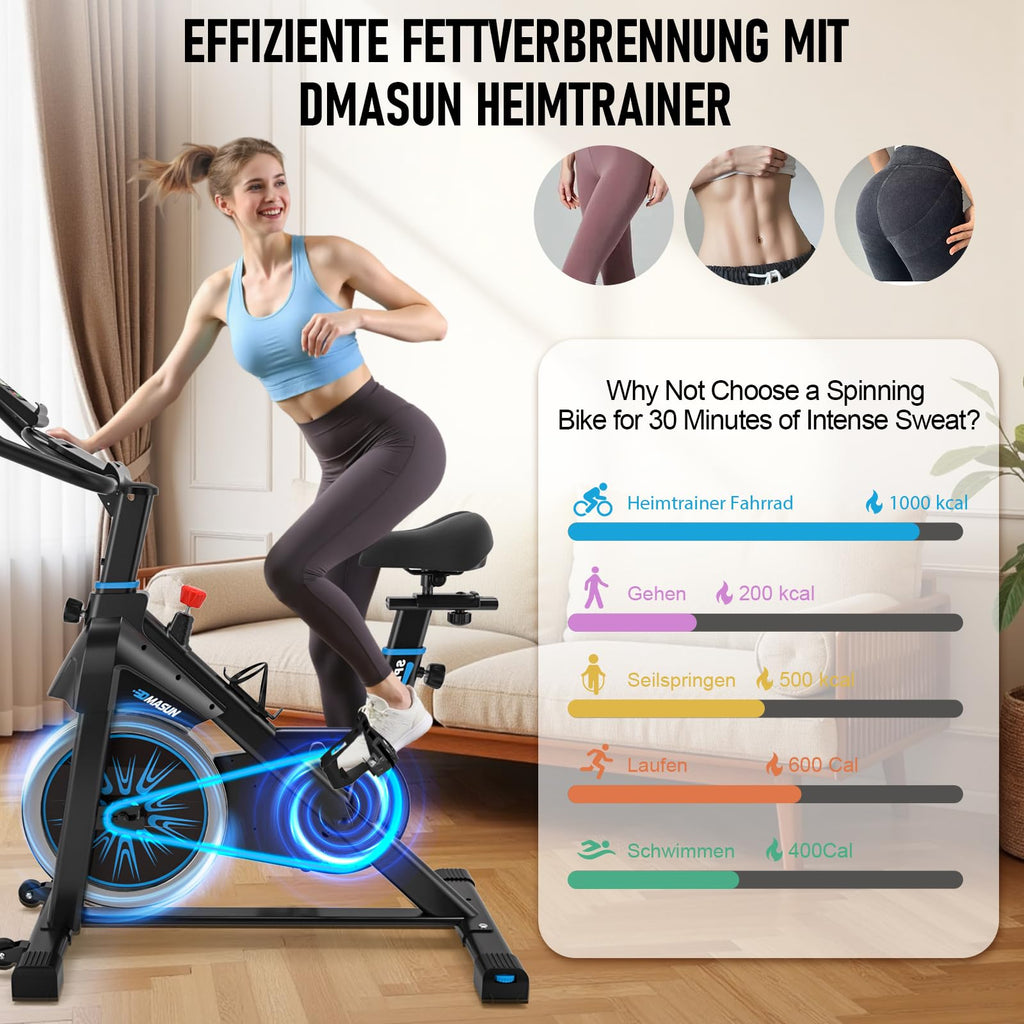 Heimtrainer Fahrrad 100 Prozent Widerstand, leise und stabil, Ergometer mit App und LCD, bis 180 kg belastbar