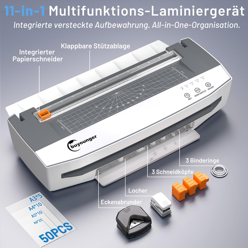 Laminiergerät A3 Set mit 50 Folien und 4 Rollen 1000 mm pro Minute für Büro Schule Zuhause