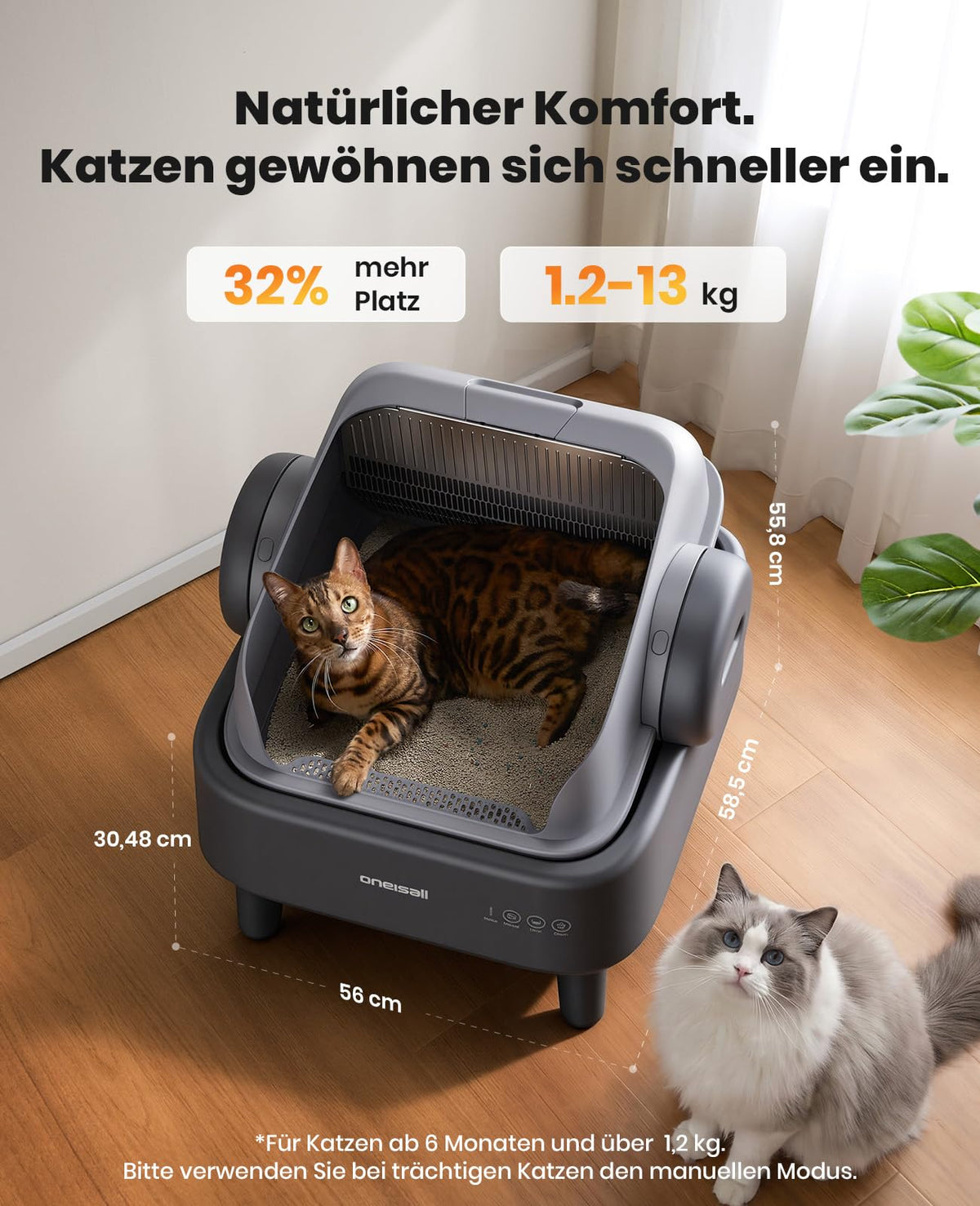 Selbstreinigendes offenes Katzenklo mit EaseClean Auto und manuellen Modi inkl Katzenklomatte 40 Beutel Basis