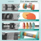 2 in 1 Set Stahl verstellbare Kurzhanteln und Langhanteln 10 kg 2er Set Fitness Hantelset für Heimtraining